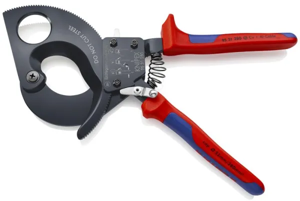 Knipex Kabelschaar (Ratelprincipe) zwart gelakt, met meercomponentenhandgreep 280 mm